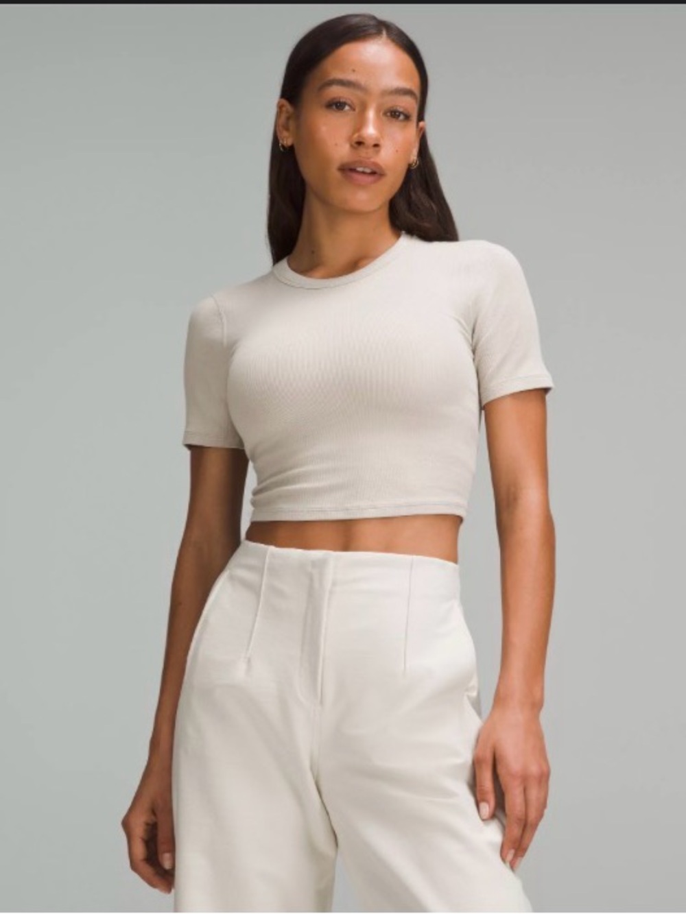 Lululemon Hold Tight Short Sleeve Rib Crop Top - Mojave Tan